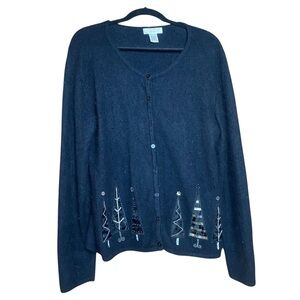 Preston and York vintage Christmas black angora blend SOFT Cardigan size-L
